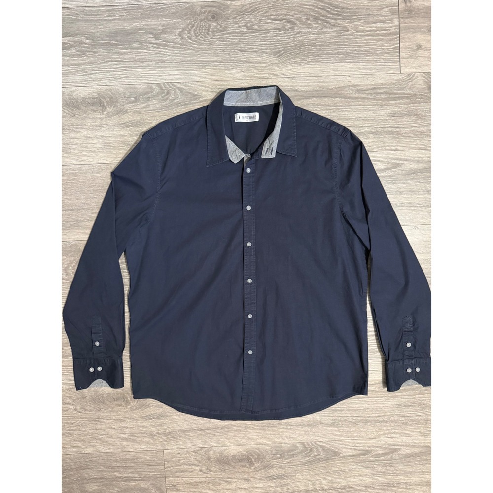 TomsWare Men 3XL Shirt Cotton Navy Blue Button Down Contrast Trim Stretch Cotton